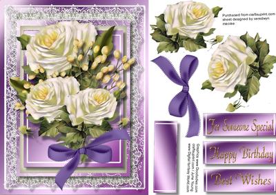 Beautiful White Roses on Lilac Frame 