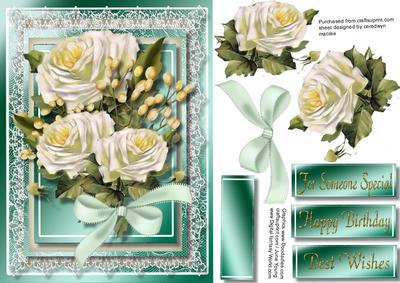 Beautiful White Roses Ina Aqua Green Frame 