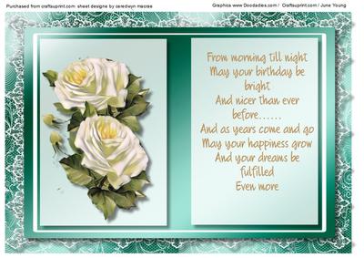 Incert White Roses with Vers in Aqua Green Frame 
