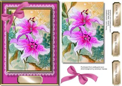 Beautifuil Pink Lillys Topper and Card 