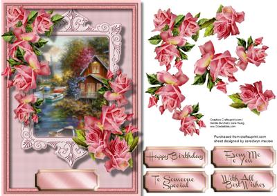 Beautiful Scene and Deep Pink Roses 