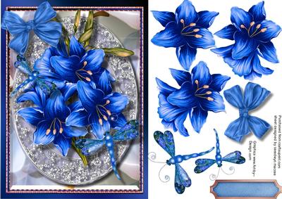 Lovely Deep Blue Lilly's and Dragonfly