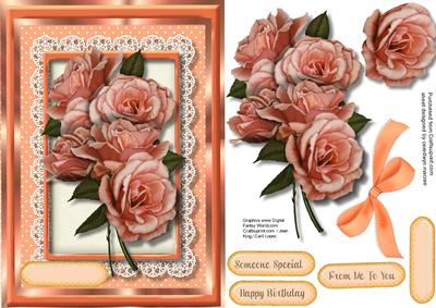 Beautiful Apricot Roses on Lace 