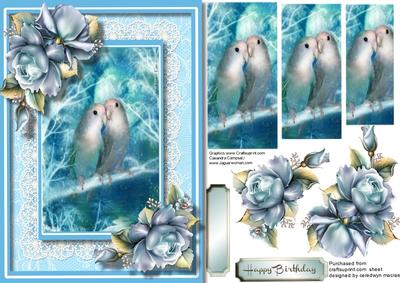 Beautiful Love Birds and Blue Roses , Pyramid and Decoupage