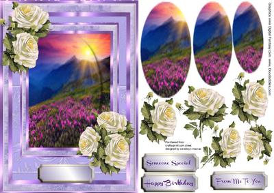 Beautiful Alpine Sunrise and White Roses 