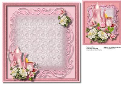 Pink Incert with Tea Set and Roses 
