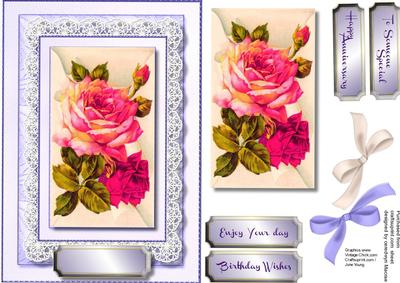Beautiful Lilac Card and Topper with Roses 