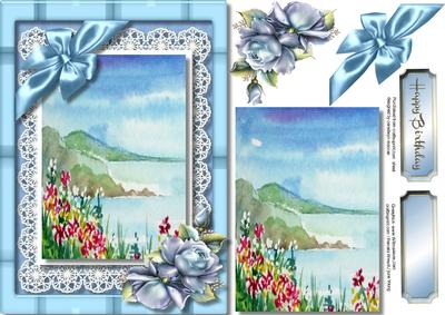 Beautiful Sea Scene with Blue Roses 