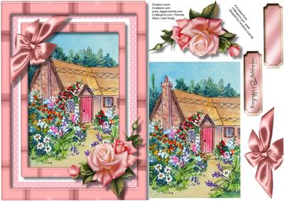 Beautiful Thatched Cottage and Pink Roses