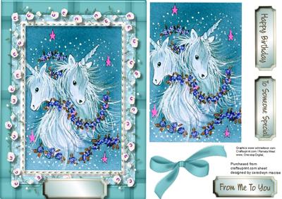 Beautiful Aqua Unicorn Card and Topper