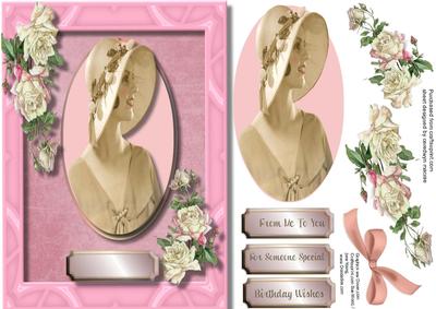 Vintage Bonnet Lady with White Roses 