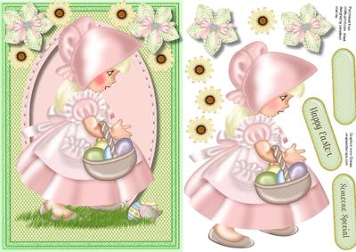 Lovely Little Bonnet Girl with Her Eggs 