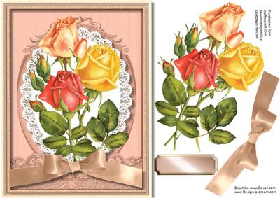 Beautiful Mixed Roses on a Lace Oval Mat 