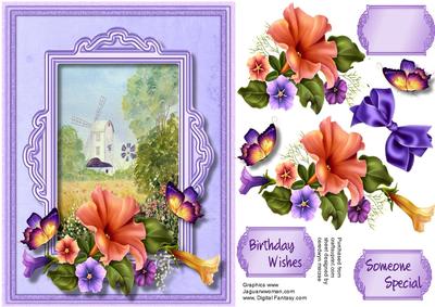 Beautiful Windmill, with Petunias and Butterrly's 