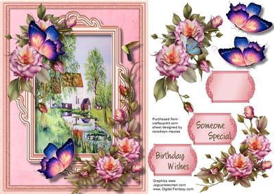 Beautiful Water Mill , with Roses and Butterfly's