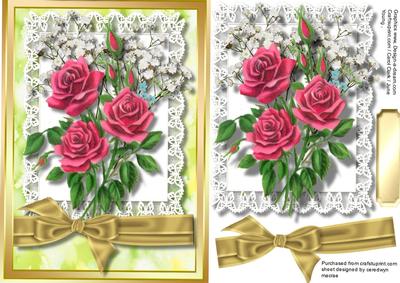 Beautiful Cerises Roses in a Gold Frame 