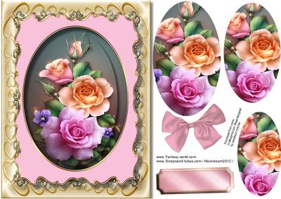 Beautiful Summer Roses in a Gold Frame 