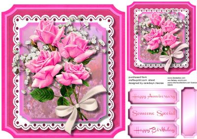 Beautiful Hot Pink Roses on a Shaped Card 