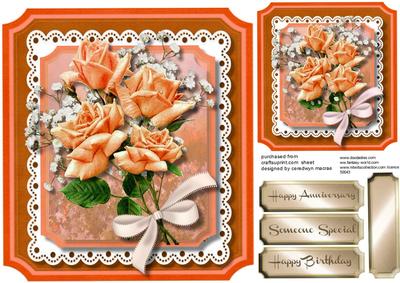 Beautiful Burnt Orange Roses on a Shaped Card 