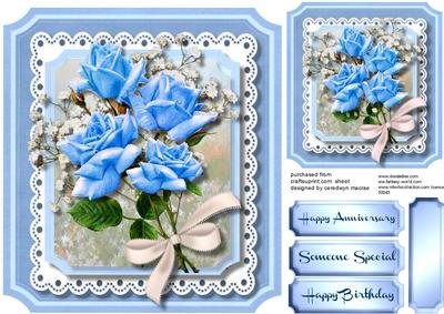 Beautiful Blue Roses on a Shaped Card 