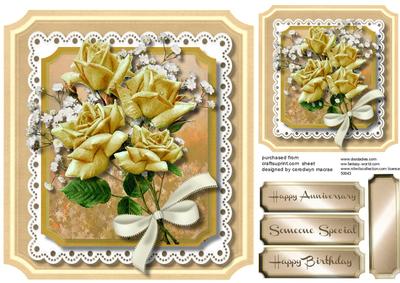 Beautiful Gold Roses on a Shaped Card .
