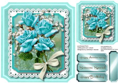 Beautiful Aqua Roses on a Shaped Card .