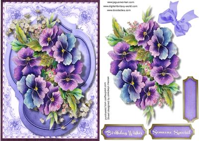Lovely Lilac Pansy's in a Ornate Frame 