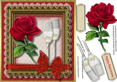 Beautiful Gol Frame with Red Rose and Glasses