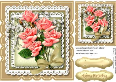 Beautiful Pink Roses in a Ornate Scalloped Frame 