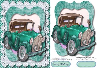 Lovely Green Vintage Car on Lace 