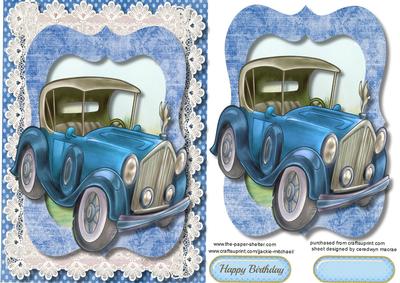 Lovely Blue Vintage Car on Lace 