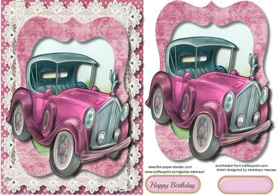 Lovely Pink Vintage Car on Lace 