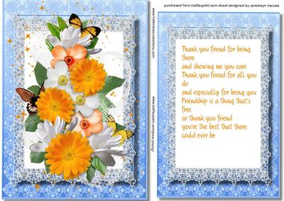 Brautiful Spring Flowers on Lace, ( Friend )