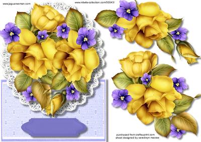 Overt the Edge Yellow Roses and Violets 