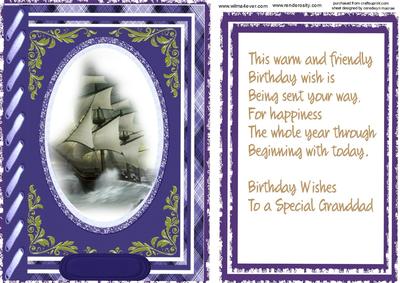 Granddad, Tall Ships Topper with Incert and Verse