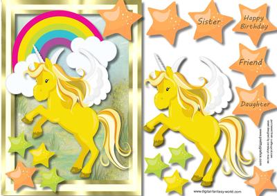 Lovely Yellow Unicorn and Rainbow