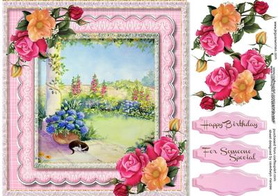 Beautiful Flowers Scene in a Scalloped Frame 