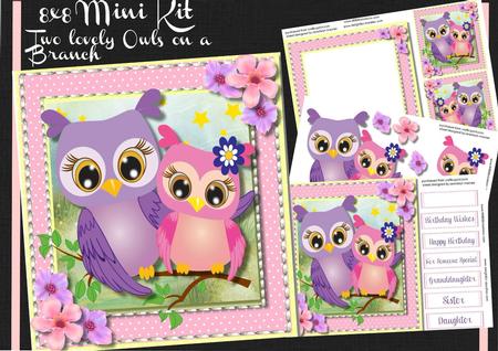 8x8 Mini Kit Two Lovely Owls on a Branch