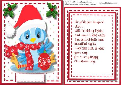 Christmas Topper ,incert and Verse, the Little Blue Bird