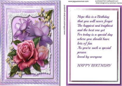Topper with Verse and Incert , Lilac Roses and Pearls