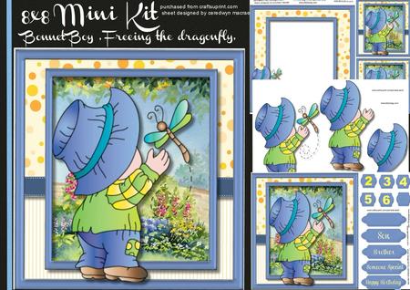 8x8 Mini Kit, Cute Bonnet Boy Freeing the Dragonfly