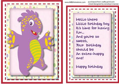 Topper, with Incert and Verse , Birthday Minimonster Boy 