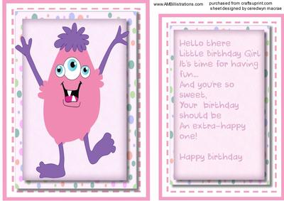 Topper, with Incert and Verse , Birthday, Minimonster Girl