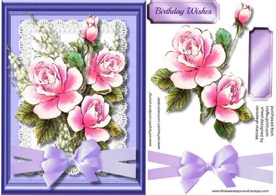 Beautiful Lilac Roses and Bell Flowers on Lace 