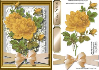Beautiful Yellow Roses and Bell Flowers on Lace 