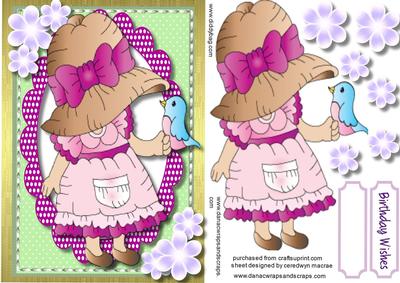 Cute Little Bonnet Girl with a Bird