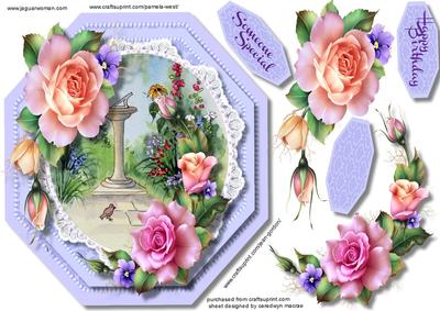 Beautiful Octag0nal Card with Roses and Scene 