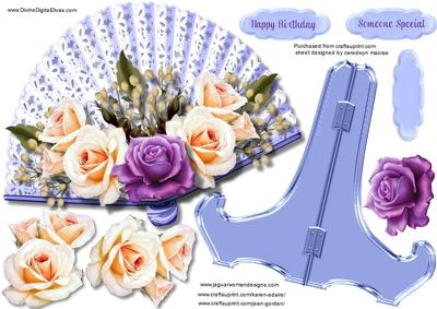 Beautiful Fan with Stand and Cream Roses 
