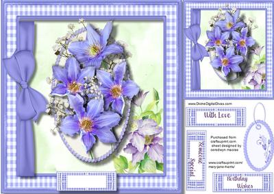 Beautiful Clematis in a Lilac Gingham Frame 