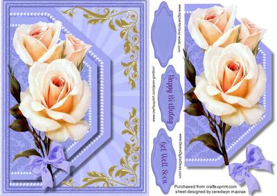 Beautiful Deep Lilac Envelope Card with Cream Roses 